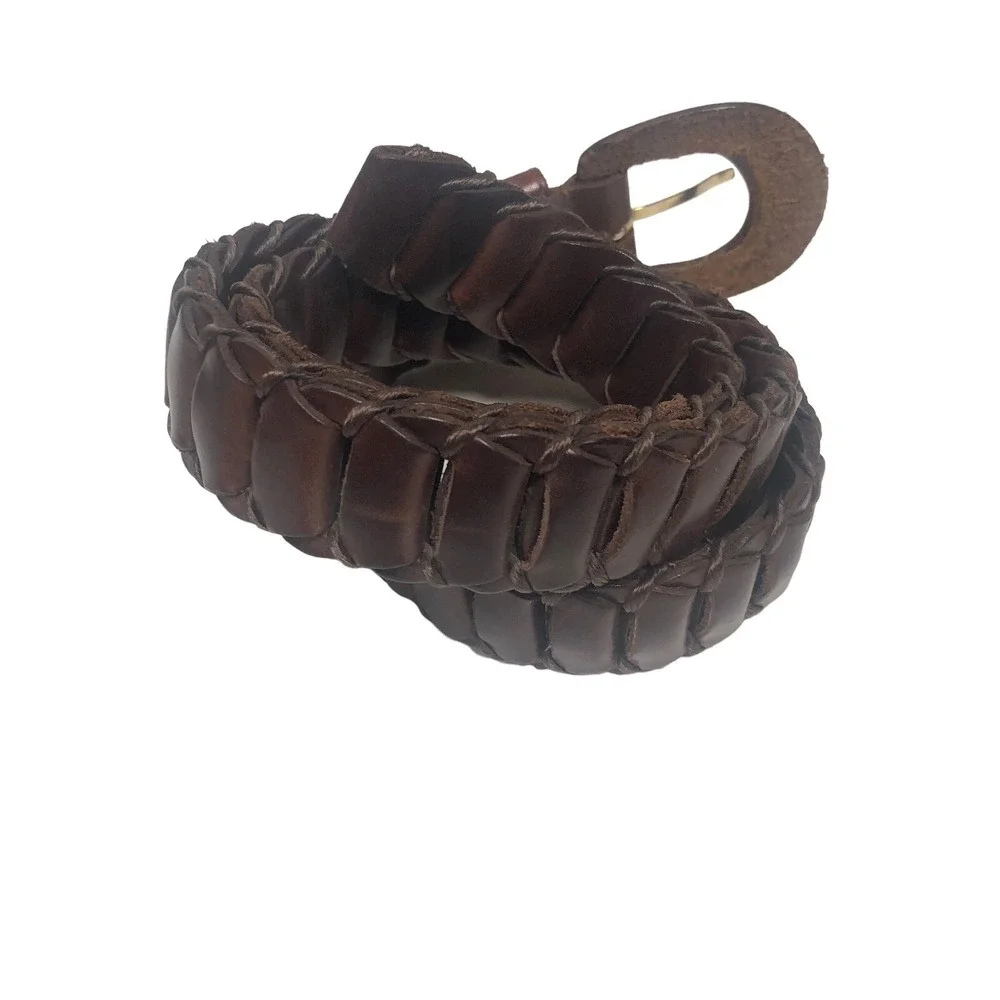 Braided Belt Womens Small Medium Dark Brown Soft Clasped Leather Boho Y2k‎
